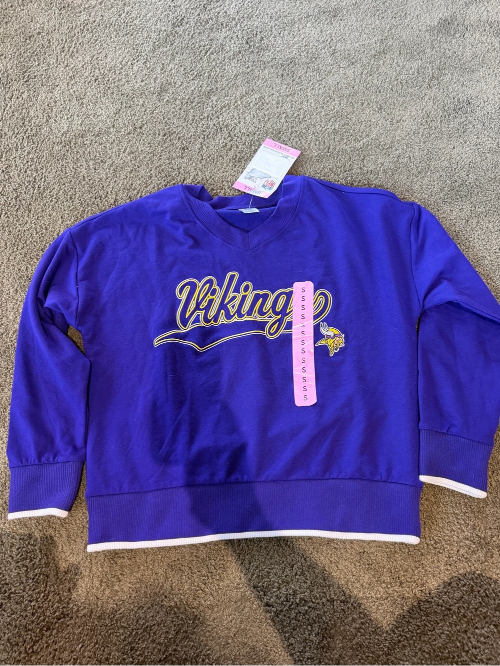NFL Purple Vikings Script Crewneck Sweatshirt with Gold Accents Sz sm